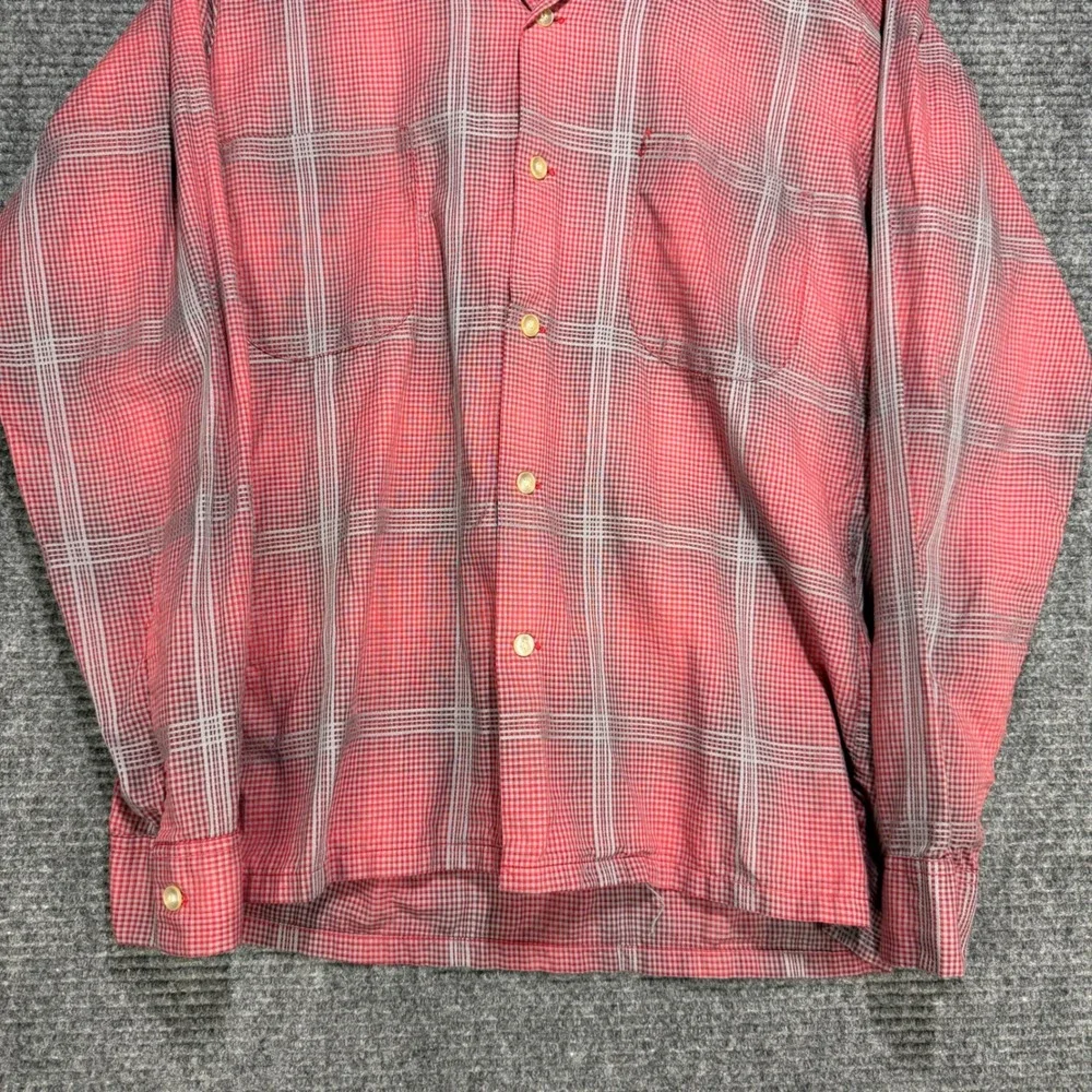 VTG 60s Manhattan Mansmooth Red Shadow Plaid Loop Collar Cotton Shirt Mens Small